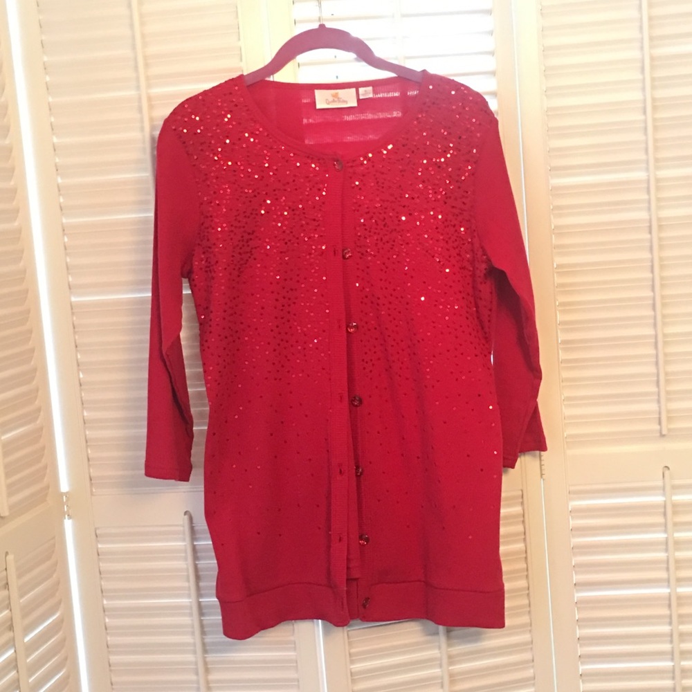 Red Quacker Factory Sequined Sweater Top (S)